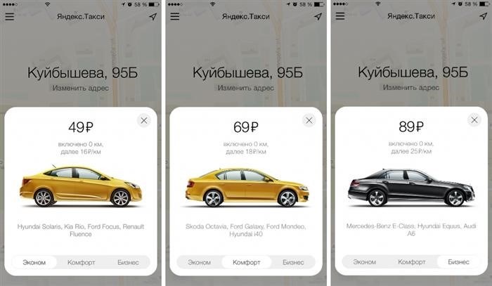 Классы автомобилей Яндекс.Такси